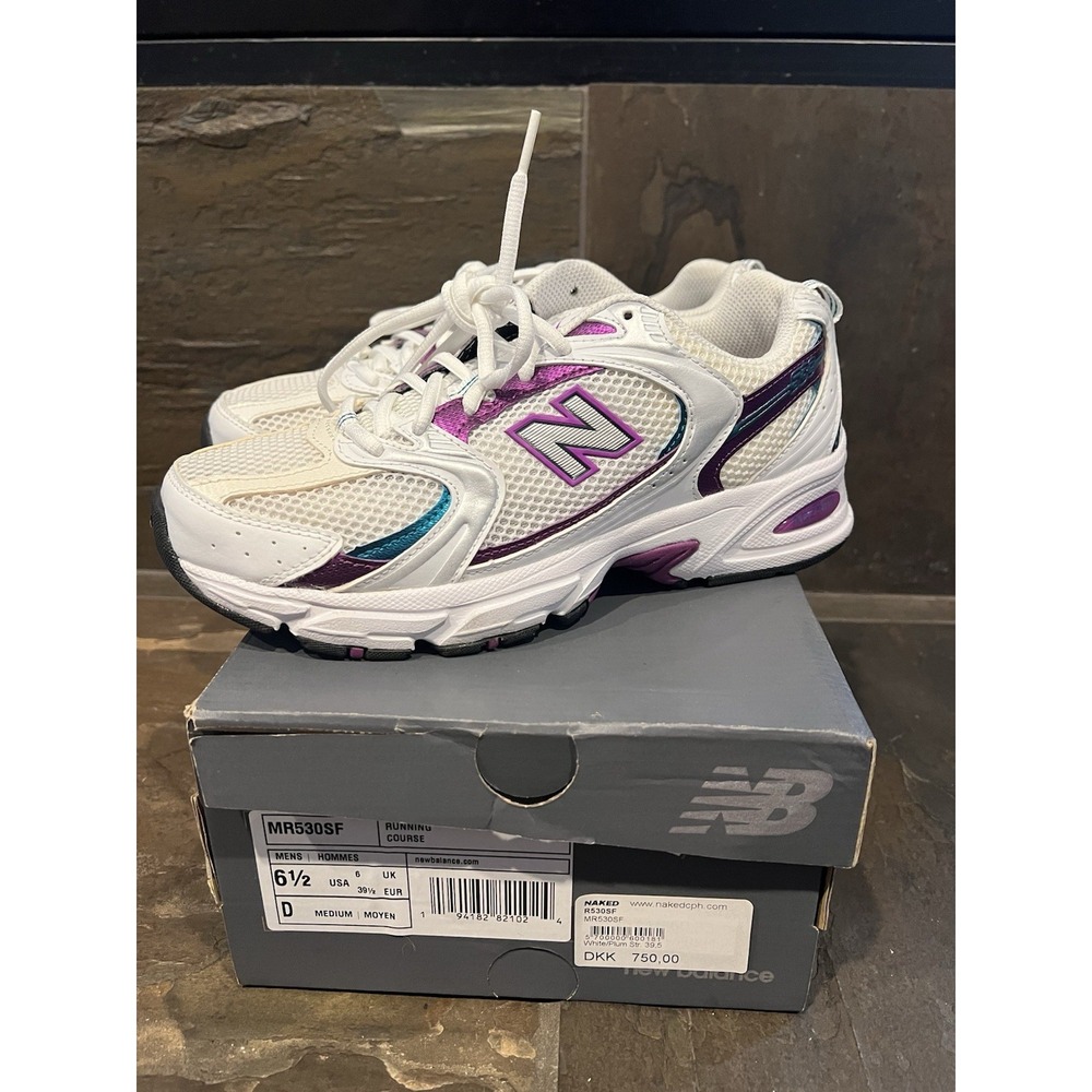 New Balance 530 Mens Sneakers White/Purple/ Teal Sz 6.5 MR530CB1 EUC